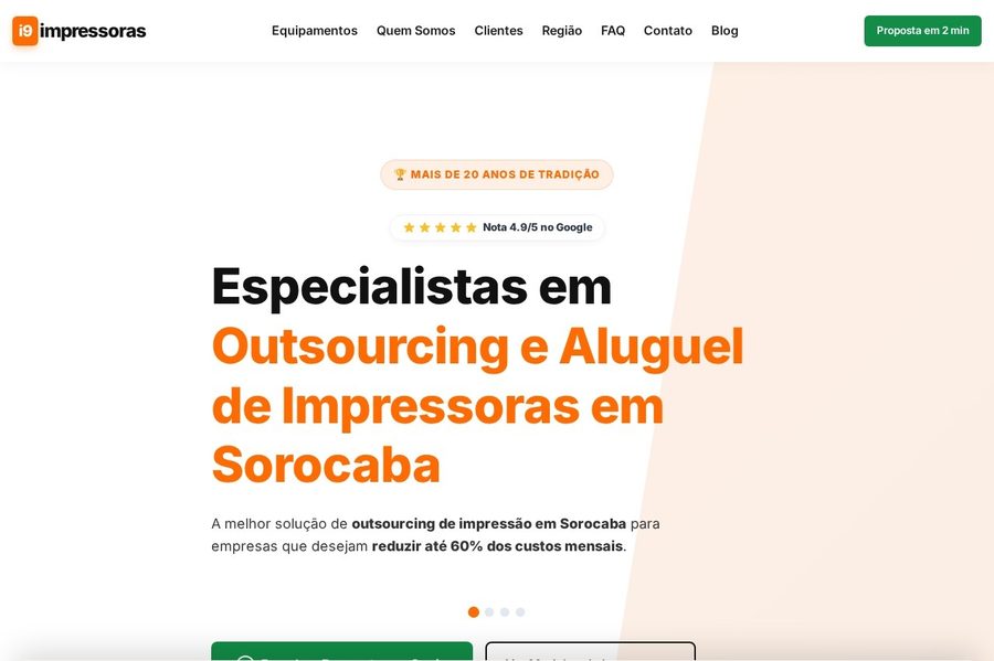 Site Aluguel Impressora Sorocaba criado pela Inove Agência Web